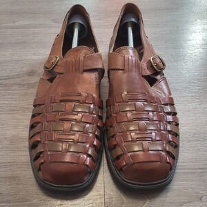 Stacy Adams Mens Brown Genuine Leather Woven Huarache Fisherman Sandals 9.5